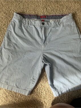 Izod Men's Light Blue & White Striped Flat Front Shorts
